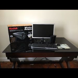 Desk, Computer, Chair, Kodak Wireless Printer